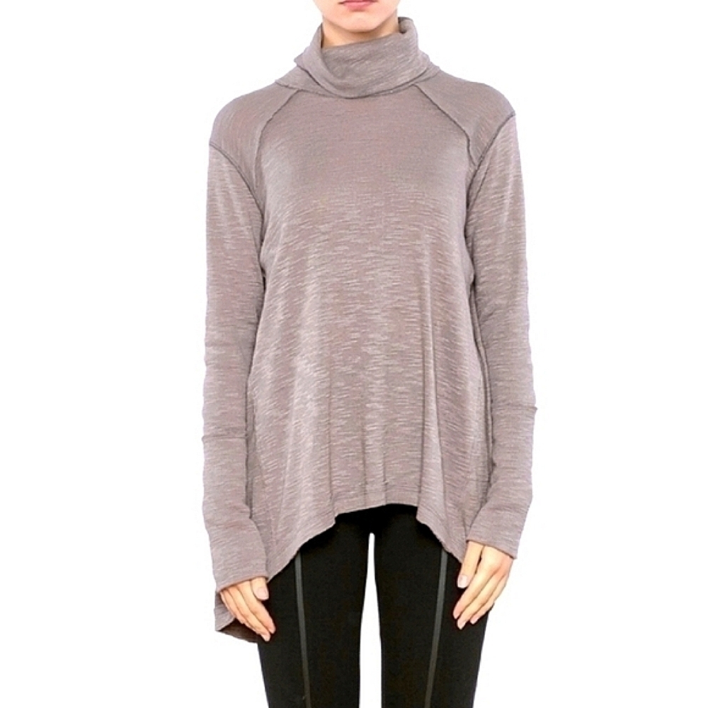 Free People Split Back Heathered Turtleneck Tunic Top